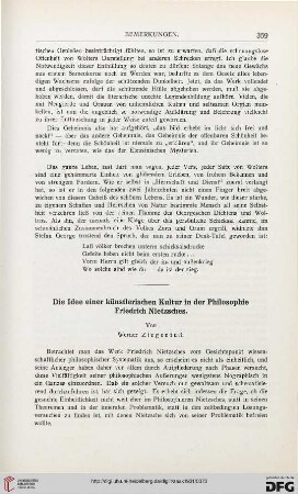 Die Idee einer künstlerischen Kultur in der Philosophie Friedrich Nietzsches