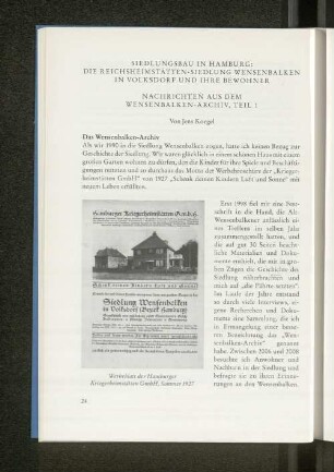 Siedlungsbau in Hamburg: die Reichsheimstätten-Siedlung Wensenbalken in Volksdorf und ihre Bewohner