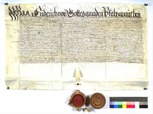 Friedrich, Pfalzgraf bei Rhein, Erztruchsess des Reiches und Kurfürst, Herzog in Bayern, beurkundet, dass er die Einung mit der Reichsstadt Heilbronn (Hailbron) auf zehn weitere Jahre verlängert hat.