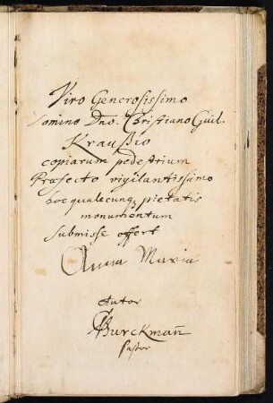 Handschriftliche Widmung des Autors an Christian Wilhelm Kraus
