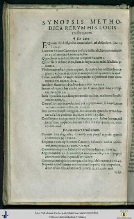 Synopsis Methodica rerum his locis tractatarum