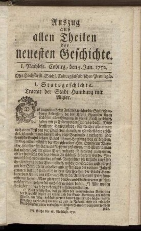 I. Nachlese. Coburg, den 5. Jan. 1752.