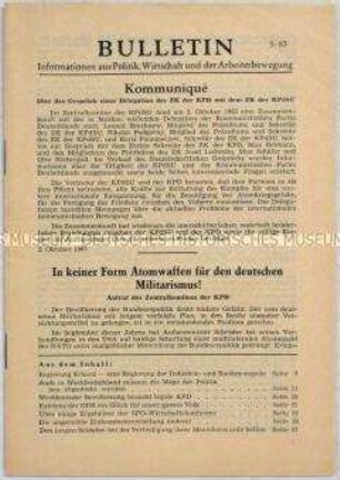 Illegales Informationsblatt der KPD "Bulletin" u.a. zu dem Parteiverbot der KPD