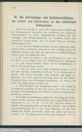 III. Die Aufrückungs- und Gehaltsverhältnisse der Lehrer und Lehrerinnen an den städtischen Volksschulen