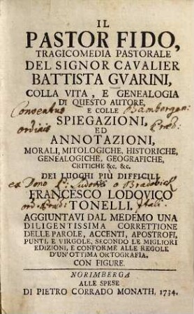 Il Pastor Fido : Tragicomedia Pastorale