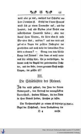 III. Die Schädlichkeit des Reimes.