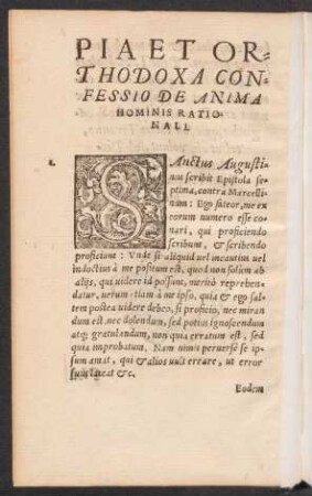Pia Et Orthodoxa Confessio De Anima Hominis Rationali.