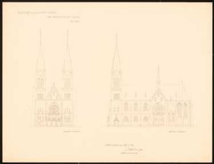 Kirche, Grevenmacher: Vorder- und Seitenansicht 1:200