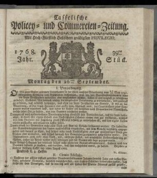 39tes Stueck, Montag den 26ten September. 1768