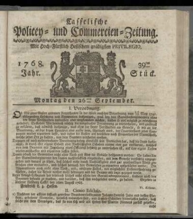 39tes Stueck, Montag den 26ten September. 1768