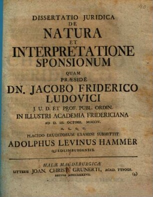Dissertatio Juridica De Natura Et Interpretatione Sponsionum