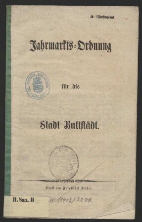 Jahrmarkts-Ordnung für die Stadt Buttstädt
