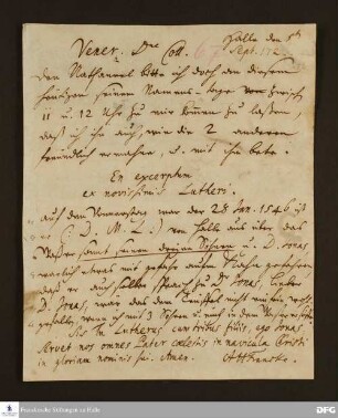 Brief von August Hermann Francke an Joachim Lange.