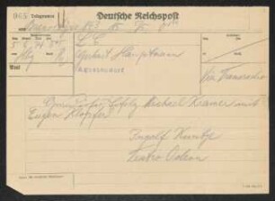 Brief von Ingolf Kuntze an Gerhart Hauptmann
