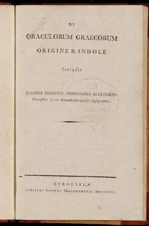 De Oraculorum Graecorum Origine & Indole