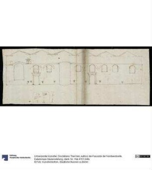 Diocletians Thermen, Aufriss der Fassade der Nordwestseite, Datailskizze Säulenstellung