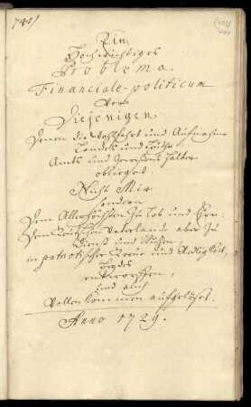 Ein hochwichtiges Problema Financiale politicum [...]
