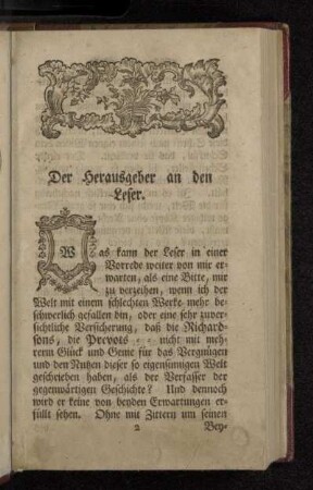 Der Herausgeber an den Leser.