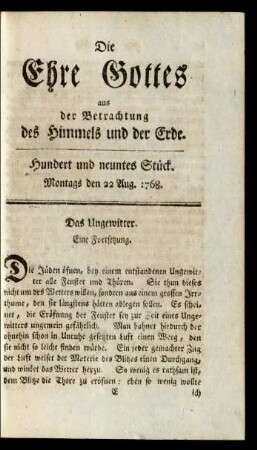 Hundert und neuntes Stück. Montags den 22 Aug. 1768