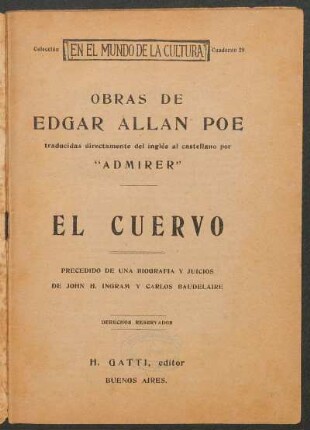 1928002900: Obras de Edgar Allan Poe : el cuervo ; [poema]
