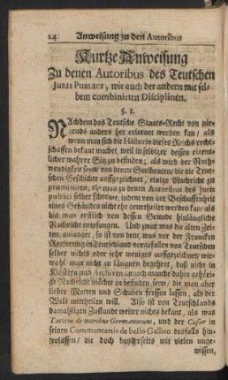 Kurtze Anweisung Zu denen Autoribus des Teutschen Iuris Publici, ...