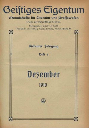 Heft 3 (Dezember 1910)