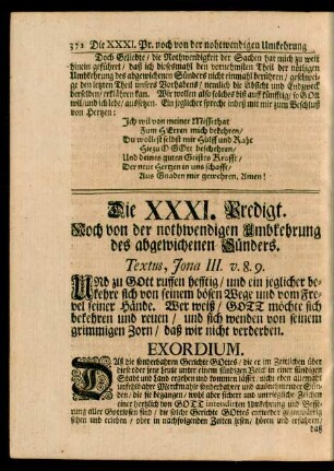 Die XXXI. Predigt. Noch von der nothwendigen Umbkehrung des abgewichenen Sünders