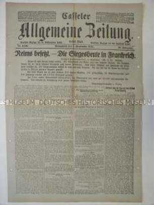 Regionale Tageszeitung "Casseler Allgemeine Zeitung" zur Besetzung von Reims