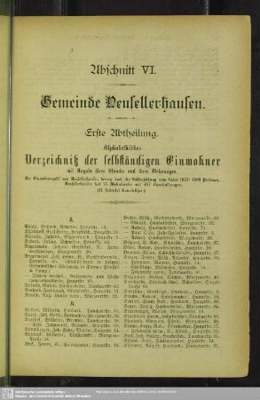 Erste Abtheilung. Einwohnerverzeichnis : Erste Abtheilung. Alphabetisches Verzeichniß der selbständigen Einwohner