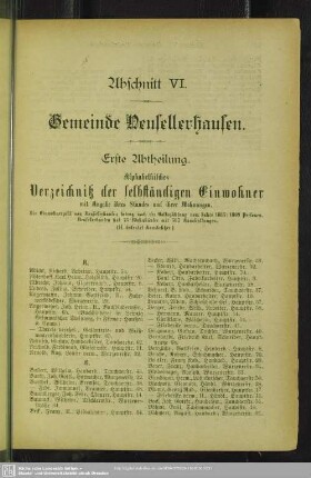 Erste Abtheilung. Einwohnerverzeichnis : Erste Abtheilung. Alphabetisches Verzeichniß der selbständigen Einwohner