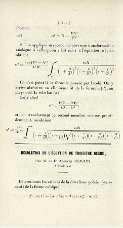 Résolution de l'équation du troisième degré.