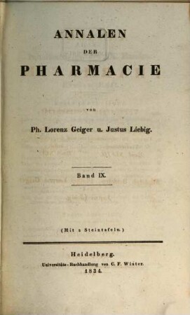 Annalen der Pharmacie, 9. 1834