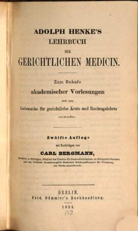Lehrbuch der gerichtlichen Medicin