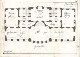 Pedetti, Peter Moritz (Maurizio); Pfünz bei Eichstätt; Schloss (Codex Aureatinus) - Gartenseite (Grundriss 1. OG)