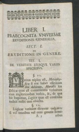 Liber I. Praecognita Universae Eruditionis Generalia.