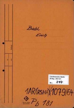 Personenheft Erich Biehl (*27.09.1910), SS-Untersturmführer