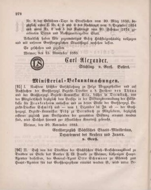 96. Ministerial-Bekanntmachung, den Wechsel in der Haupt-Agentur der Sächsischen Vieh-Versicherungsbank zu Dresden betreffend