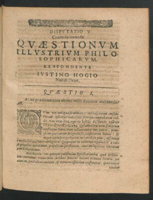 Disputatio V. ... Respondente Iustino Hogio