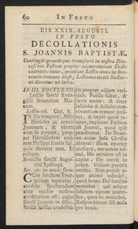 Die XXIX. Augusti. In Festo Decollationis S. Joannis Baptistae