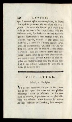 VIIIe Lettre. Mardi, à Vinchester.