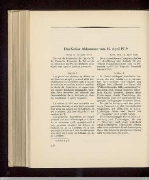 Das Kehler Abkommen vom 12. April 1919