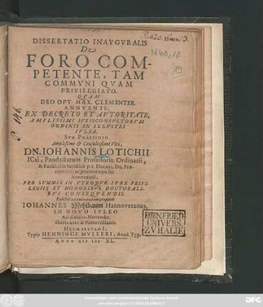 Dissertatio Inauguralis De Foro Competente, Tam Communi Quam Privilegiato