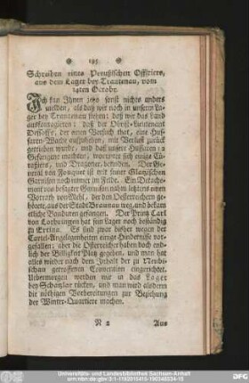Schreiben eines Preußischen Officiers, aus dem Lager bey Trautenau, vom 14ten Octobr.