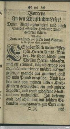 Vorrede An den Christlichen Leser!