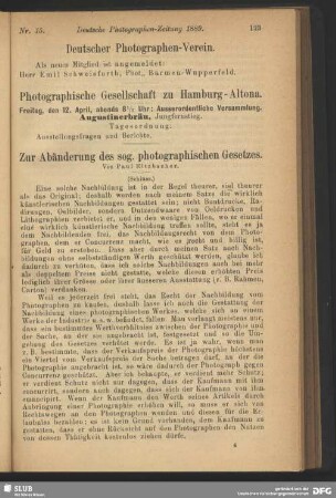 Zur Abänderung des sog. photographischen Gesetzes