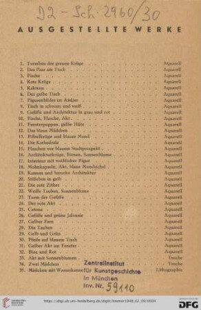 Ausgestellte Werke (Nr.1-45)