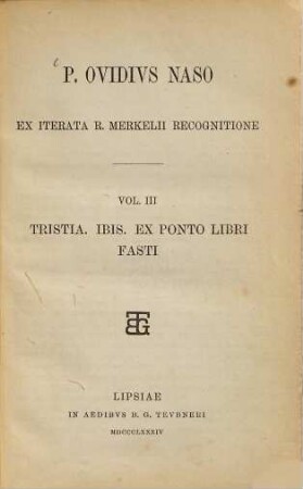 P. Ovidius Naso, 3. Tristia [u.a.]