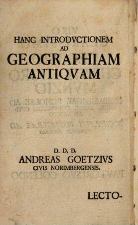 Brevis Introdvctio Ad Geographiam Antiqvam In Jvventvtis vsvm