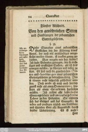 Fünfter Abschnitt. Von den gewöhnlichen Sitten und Handlungen der pedantischen Gottesgelehrten.