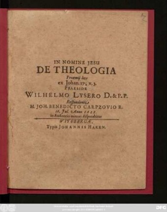 De Theologia : Prooemii loco ex Johan. 17, V. 3.